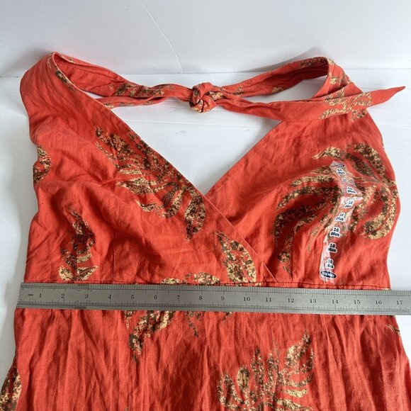 Y2K Old Navy Halter Midi Dress Womens 16 Plus Rust Red Floral Linen Resort NWT‎ - Picture 12 of 15